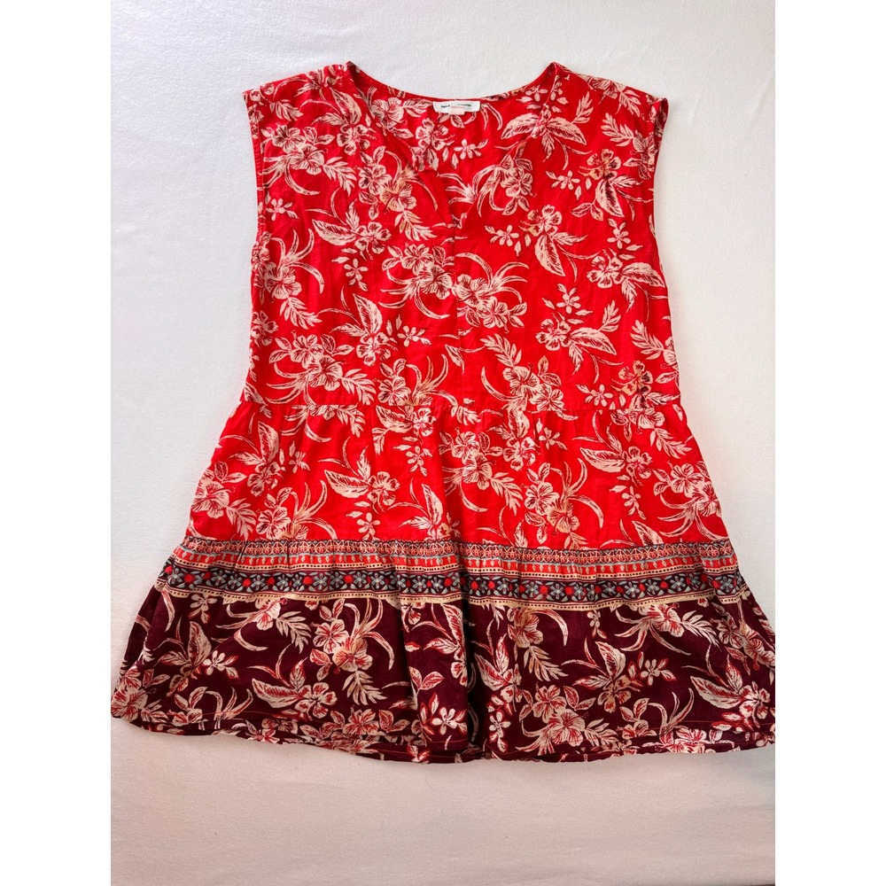BeachLunchLounge Red Floral Sleeveless Peplum Top Women's Small Boho Tropical